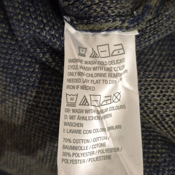 Denim & Co. Plaid Hooded Cardigan 3XP Blue Green Checker Button Front Cozy Knit - Picture 7 of 8